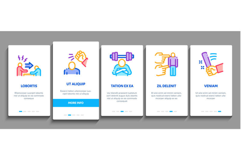 bullying-aggression-onboarding-elements-icons-set-vector