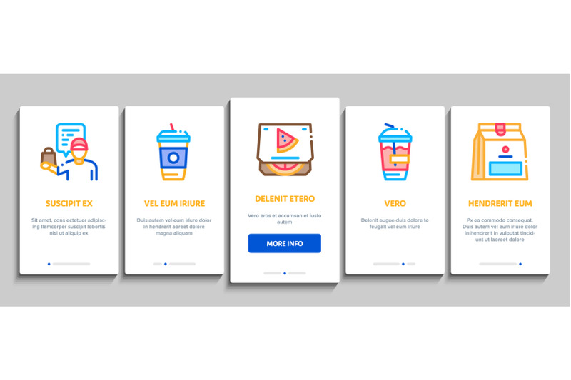 take-away-food-and-drink-delivery-onboarding-elements-icons-set-vector