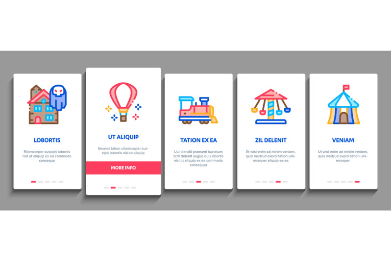 amusement-park-and-attraction-onboarding-elements-icons-set-vector