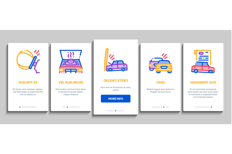 car-crash-accident-onboarding-elements-icons-set-vector