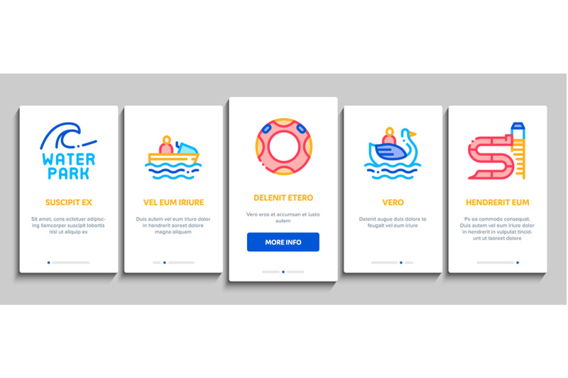 water-park-attraction-onboarding-elements-icons-set-vector