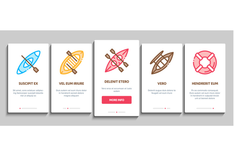 canoeing-onboarding-elements-icons-set-vector