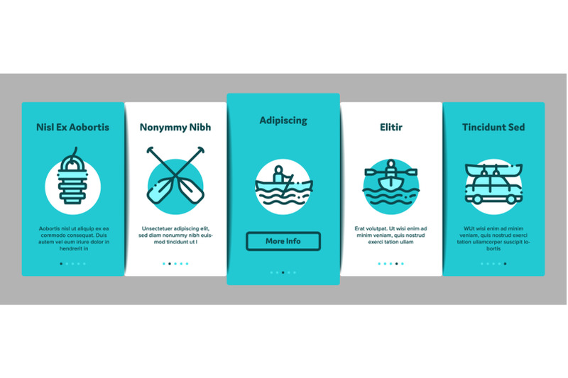 canoeing-onboarding-elements-icons-set-vector