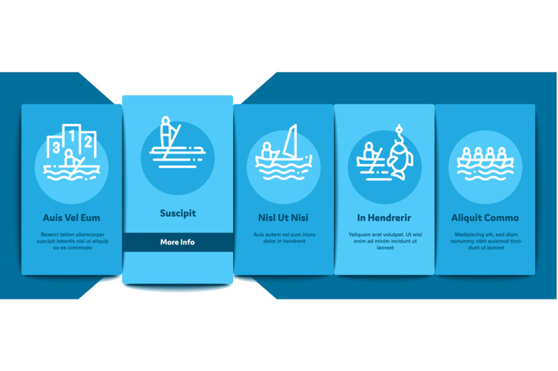 canoeing-onboarding-elements-icons-set-vector