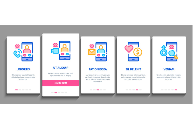 dating-app-onboarding-elements-icons-set-vector