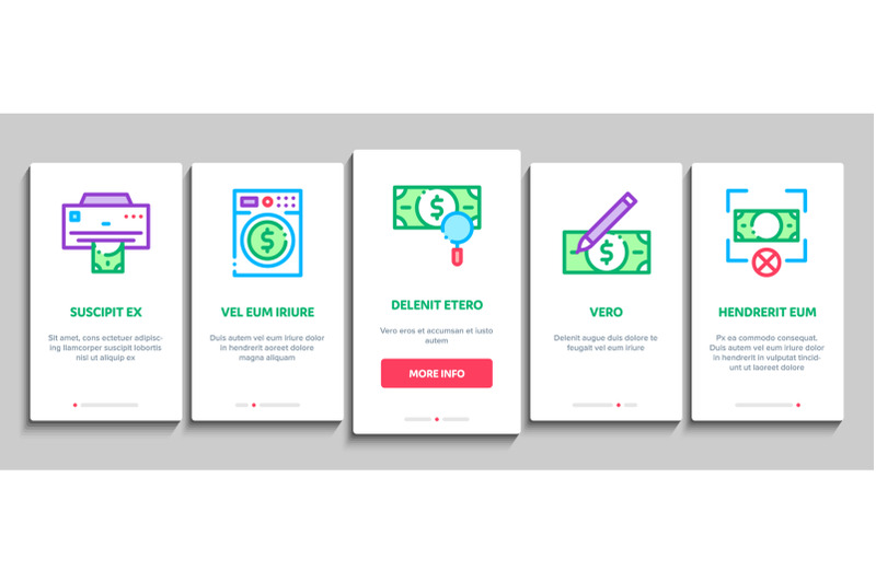 fake-money-onboarding-elements-icons-set-vector