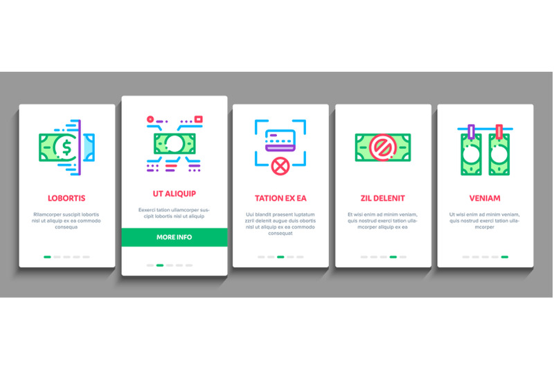 fake-money-onboarding-elements-icons-set-vector