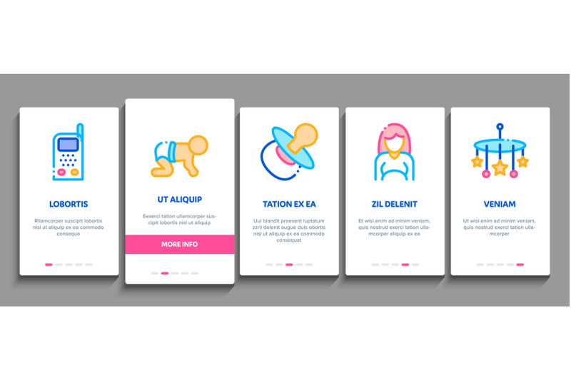 baby-clothes-and-tools-onboarding-elements-icons-set-vector