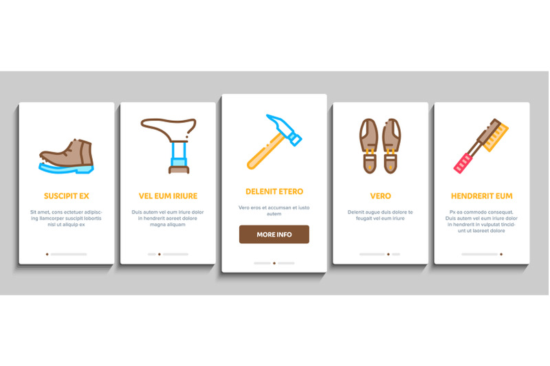 shoe-repair-equipment-onboarding-elements-icons-set-vector