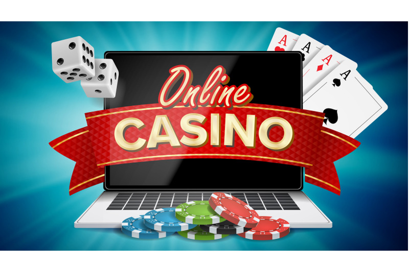 online-casino-poster-vector-modern-laptop-concept-signage-marketing-luxury-banner-poster-illustration