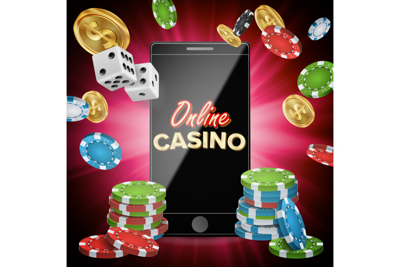 online-casino-vector-banner-with-mobile-phone-playing-dice-dollar-coins-winner-lucky-symbol-illustration