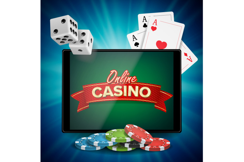 online-casino-vector-banner-with-tablet-bright-chips-dollar-coins-jackpot-casino-billboard-signage-marketing-luxury-poster-illustration