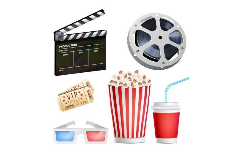 cinema-movie-icons-set-realistic-items-film-festival-directors-attributes-tv-cinematography-movie-festival-concept-isolated-illustration