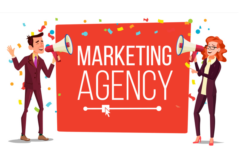 marketing-agency-banner-vector-inbound-outbound-marketing-banner-male-female-with-megaphone-loudspeaker-place-for-text-isolated-illustration