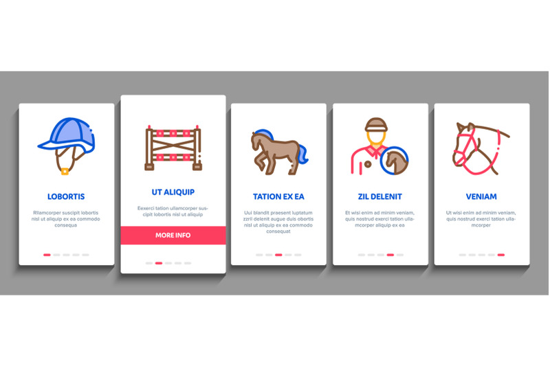 equestrian-animal-onboarding-elements-icons-set-vector