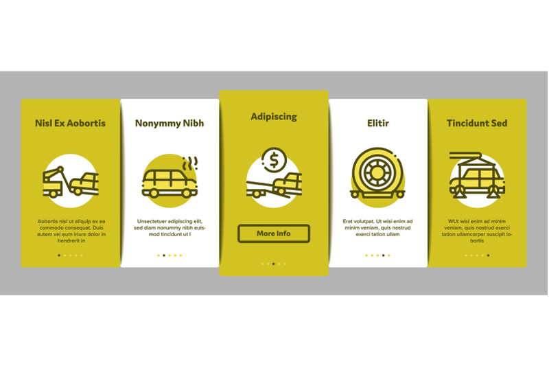 tow-truck-transport-onboarding-elements-icons-set-vector