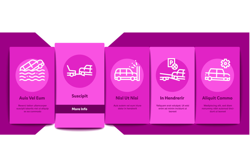 tow-truck-transport-onboarding-elements-icons-set-vector