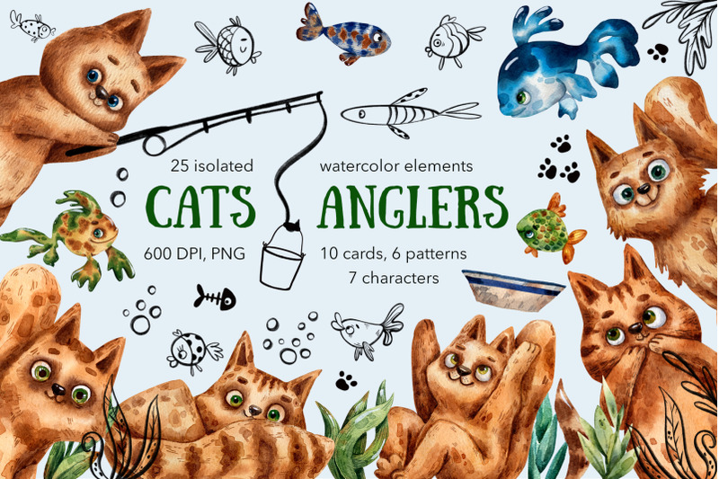 cats-anglers-watercolor-clip-art-set