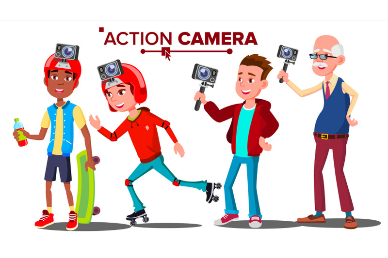 people-with-action-camera-set-vector-self-video-portrait-shooting-process-active-type-of-rest-isolated-cartoon-illustration