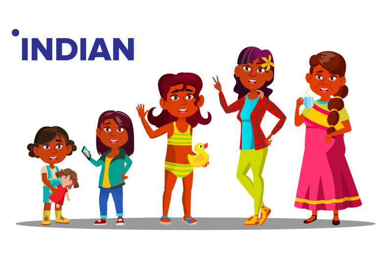 indian-generation-female-people-person-vector-indian-mother-daughter-granddaughter-baby-teen-vector-isolated-illustration
