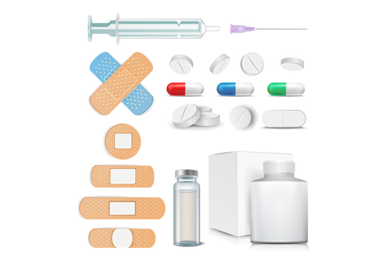 medical-items-set-vector-pills-drugs-ampoule-syringe-patch-isolated-illustration