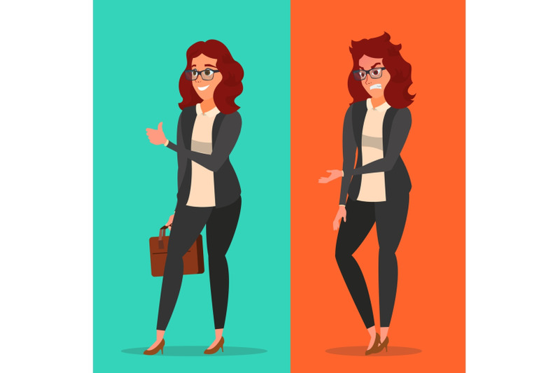 happy-and-unhappy-businesswoman-vector-good-and-bad-right-and-wrong-like-and-dislike-isolated-flat-cartoon-character-illustration