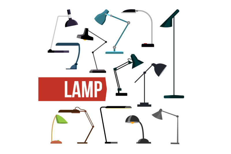 lamp-set-vector-table-desk-office-modern-lamps-indoor-electricity-creative-modern-furniture-light-home-bulb-decoration-bright-energy-lantern-sign-isolated-flat-illustration