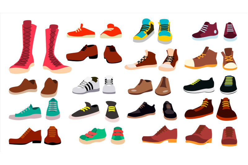 footwear-set-vector-fashionable-shoes-boots-for-man-and-woman-web-icon-flat-cartoon-isolated-illustration