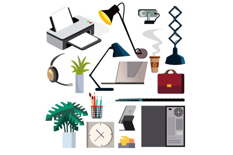 office-equipment-set-vector-pc-smartphone-printer-icons-business-workplace-stationery-office-things-isolated-flat-illustration