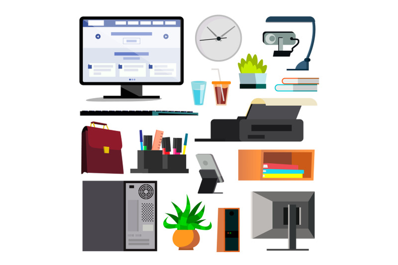 office-equipment-set-vector-keyboard-electronics-digital-items-icons-business-work-flow-paper-and-desktop-objects-technology-isolated-flat-illustration