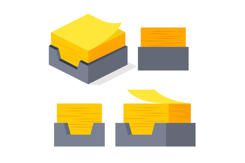 yellow-sticker-vector-sticky-paper-notes-stack-isometric-paper-note-isolated-illustration