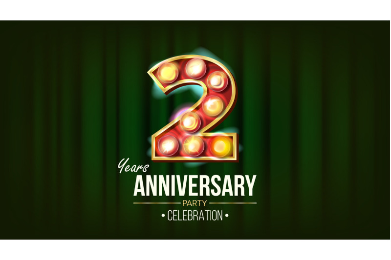 2-years-anniversary-banner-vector-two-second-celebration-3d-glowing-element-digits-for-happy-birthday-luxurious-advertising-design-modern-green-background-illustration