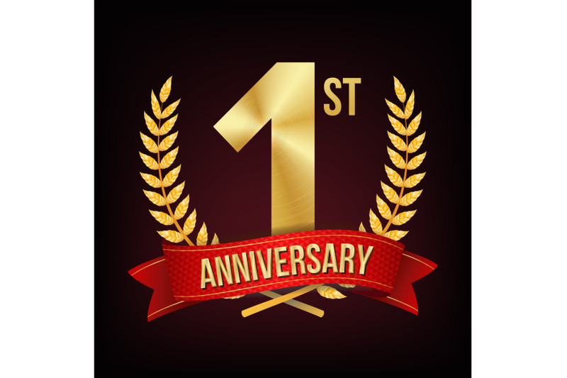 1-year-anniversary-vector-one-first-celebration-banner-gold-digit-sign-number-one-laurel-wreath-for-business-cards-postcards-flyers-event-design-illustration