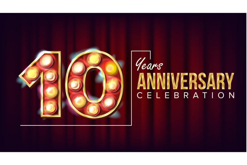 10-years-anniversary-banner-vector-ten-tenth-celebration-vintage-style-illuminated-light-digits-for-happy-birthday-luxurious-advertising-design-business-red-background-illustration