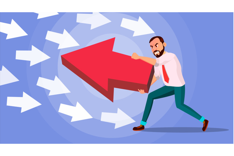 businessman-pushing-arrow-vector-opposite-direction-strategy-concept-standing-out-from-the-crowd-opponent-against-obstacles-cartoon-illustration