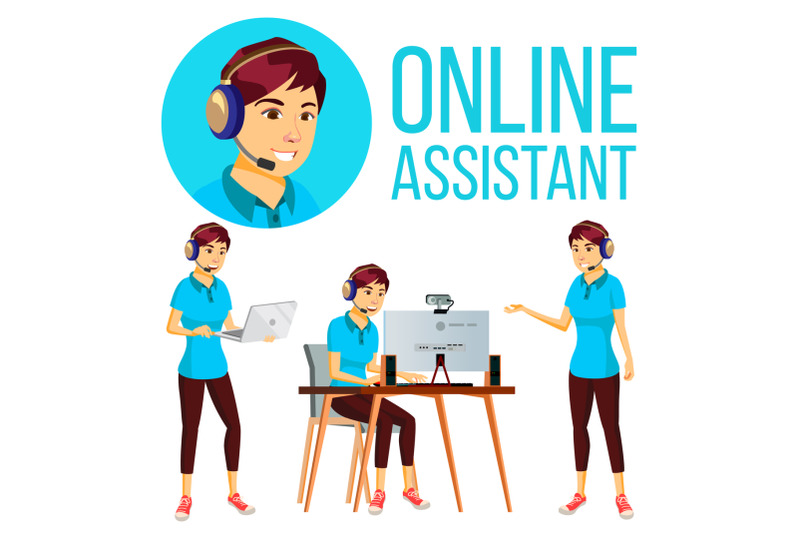 online-assistant-asian-woman-vector-user-support-service-hotline-operator-illustration