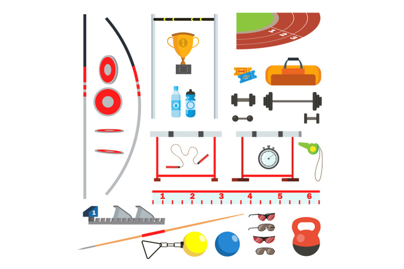athletics-icons-set-vector-athletic-sport-accessories-items-isolated-flat-cartoon-illustration