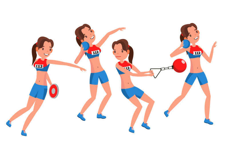 athletics-female-player-vector-playing-in-different-poses-woman-athlete-isolated-on-white-cartoon-character-illustration