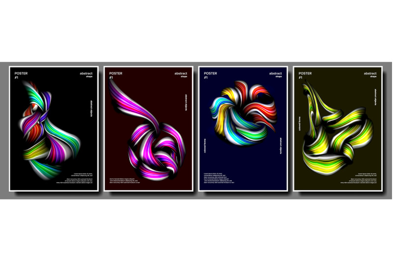 liquid-brush-poster-set-vector-multicolored-object-drop-oil-surreal-graphic-vibrant-gradients-shape-illustration