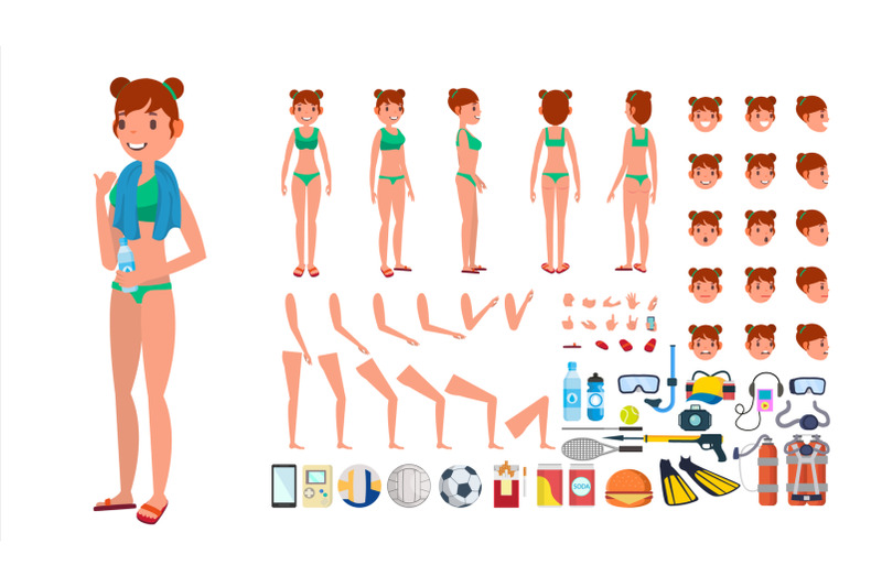 woman-in-swimsuit-vector-animated-female-character-in-swimming-bikini-summer-beach-creation-set-full-length-front-side-back-view-poses-face-emotions-gestures-isolated-flat-cartoon-illustration