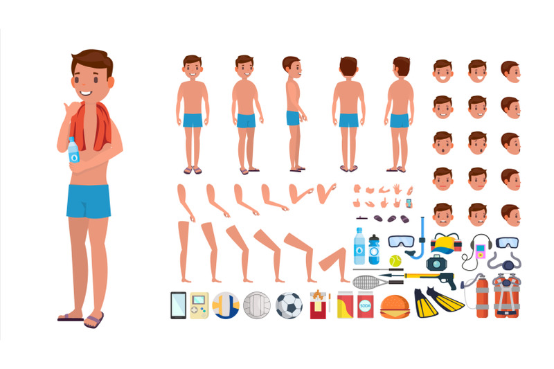 man-in-swimsuit-vector-animated-male-character-in-swimming-trunks-summer-beach-creation-set-full-length-front-side-back-view-poses-face-emotions-gestures-isolated-flat-cartoon-illustration