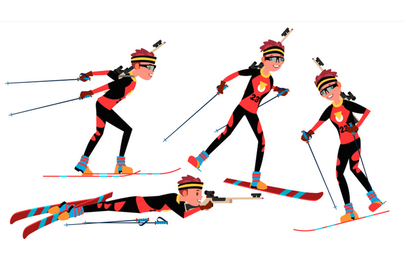 biathlon-male-player-vector-playing-in-different-poses-man-athlete-rifle-gun-participant-in-competition-shooting-isolated-on-white-cartoon-character-illustration