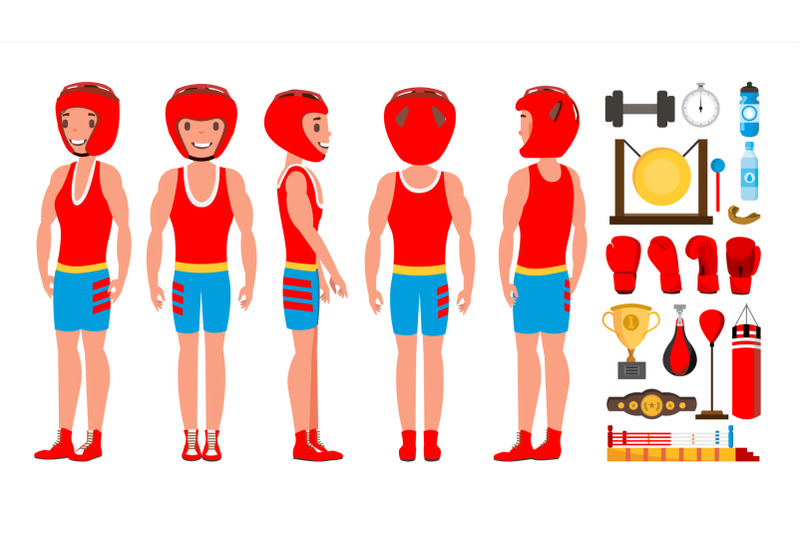 professional-boxer-boxing-vector-boxer-champion-on-arena-different-poses-isolated-flat-cartoon-character-illustration