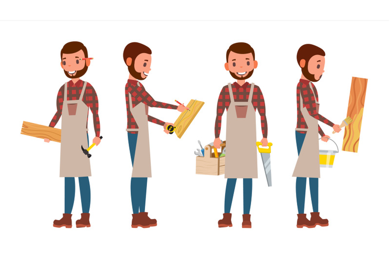 carpenter-vector-worker-different-poses-full-length-flat-cartoon-illustration