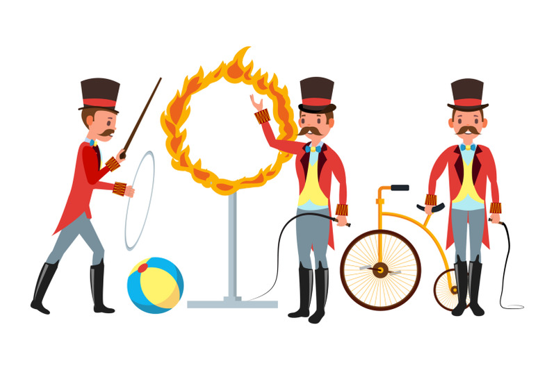 circus-trainer-vector-amusement-park-mustache-red-cloak-cylinder-whip-isolated-flat-cartoon-character-illustration