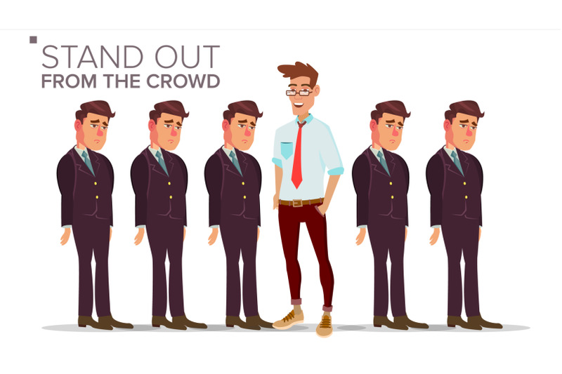 man-stand-out-from-the-crowd-vector-business-success-good-idea-independence-leadership-flat-illustration