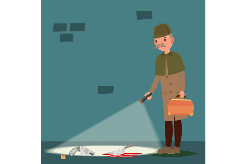 crime-scene-vector-snoop-shamus-spotter-flat-cartoon-illustration
