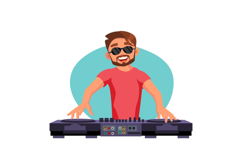 classic-dj-vector-playing-progressive-electro-music-dj-playing-mixing-music-on-deck-studio-concept-cartoon-character-illustration