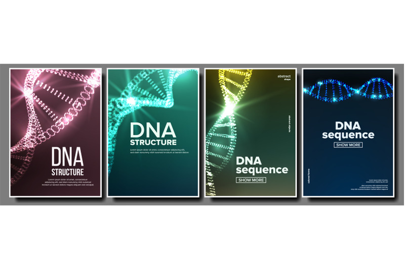 dna-poster-set-vector-genetic-molecule-abstract-helix-clone-atom-mutation-test-futuristic-code-science-background-biochemistry-flyer-illustration