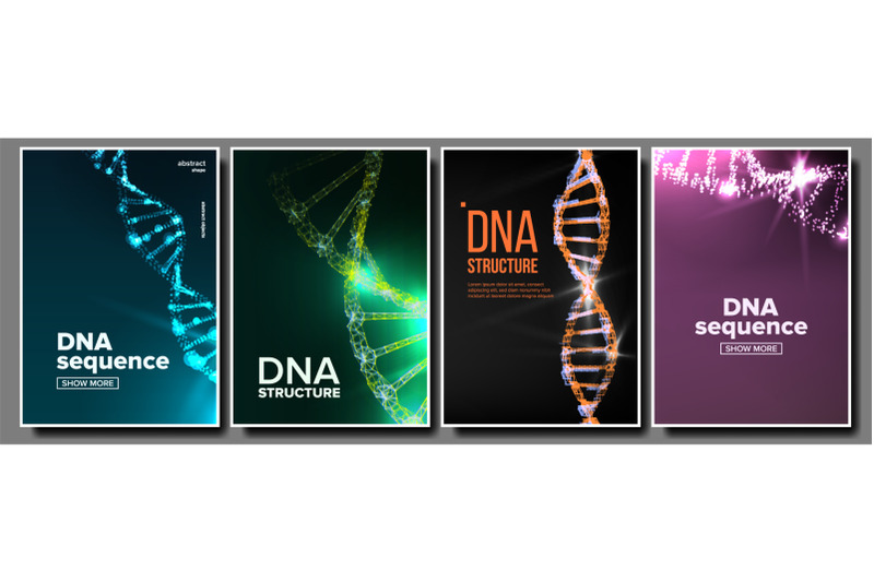 dna-poster-set-vector-biotechnology-concept-science-background-strand-sequence-chemistry-cover-laboratory-design-digital-cell-clone-atom-mutation-test-illustration